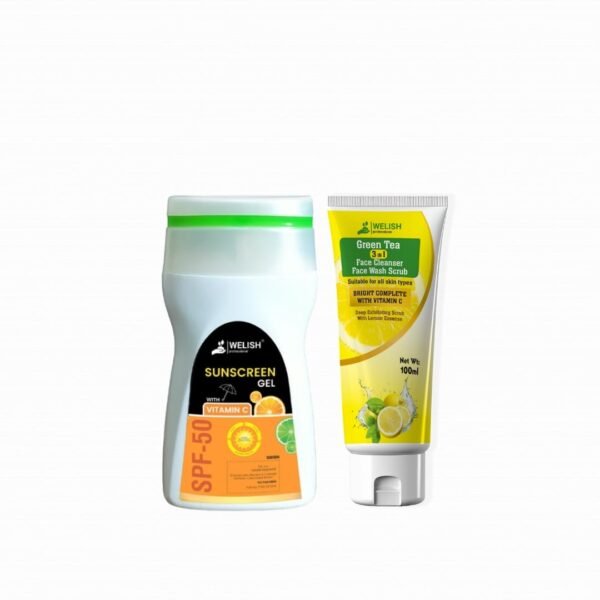 Sunscreen Gel spf 50 + Green Tea 3 in 1 Face Cleanser Face Wash  Scrub NYC Combo